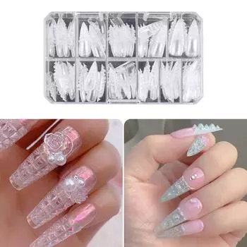 Накладные ногти с цветной глазурью, накладные ногти-стилеты, трапециевидные, вогнутые, выпуклые, акриловые, длинные, полное покрытие, прозрачные 1