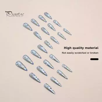 Накладные ногти с длинным кончиком, призрак Хэллоуина, стильный гламурный дизайн, веселый, безопасный, длительный срок службы, противоломкие накладные ногти синий