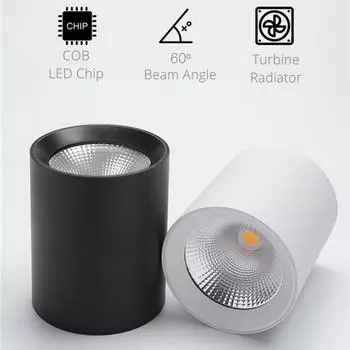 Накладные потолочные светильники COB с антибликовым покрытием, простая установка, точечный светильник 10 Вт, 15 Вт, 25 Вт, светодиодные потолочные светильники для помещений, AC85-265 В 10W&Warm White 3000K чёрный