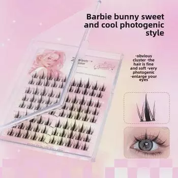 Накладные ресницы Barbie Bunny Sweet Cool Photogenic - Ленивые мультяшные глаза, стиль маленького дьявола, густые одиночные пучки, сегментированный дизайн