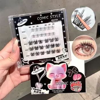 Накладные ресницы без клея в стиле комиксов, одиночные пучки, 5D, естественный завиток, самоклеящиеся накладные ресницы, верхние и нижние ресницы