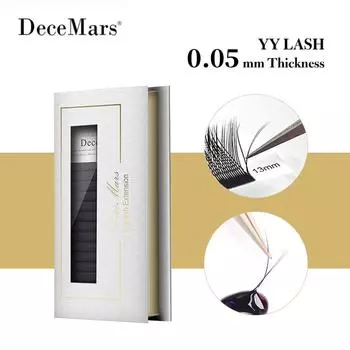 Накладные ресницы DeceMars YY черные - 0,05 мм D-образный изгиб или C-образный изгиб 2D(4D) Y-образные сетчатые тонкие пучки 12 рядов предварительно веерные ресницы 0.05MM C 8-12MIX чёрный