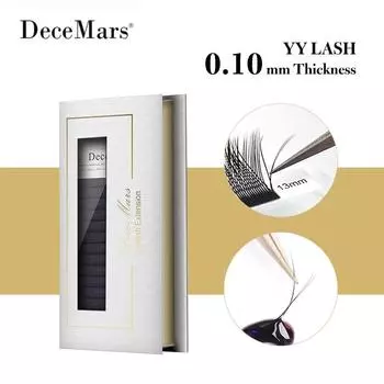 Накладные ресницы DeceMars YY черные - 0,10 мм D-образный изгиб или C-образный изгиб 2D(4D) Y-образные сетчатые тонкие пучки 12 рядов предварительно веерные ресницы 0.10MM C 8-12MIX чёрный
