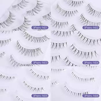 Накладные ресницы для начинающих, естественная имитация, 3 пары, перекрестная завивка, прозрачная добавка, супер мягкие короткие 3Pairs-N01