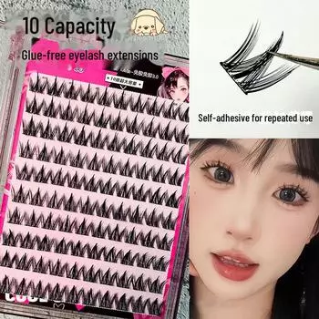 Накладные ресницы Mengji Shangpin без клея, в стиле «собачка», 10 рядов, одинарный пучок, подходят для начинающих. 10 rows, glue-free, dog series MJQ