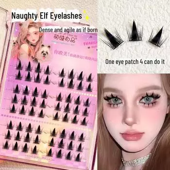 Накладные ресницы Menglash Naughty Elf — в стиле мультяшной Барби, естественный вид, густые сегментированные пучки.