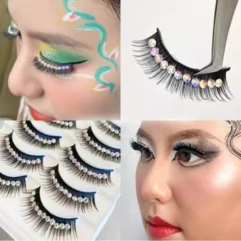 Накладные ресницы со стразами, длинные блестящие ресницы для глаз, ресницы Manga, полные полоски, танцевальные ресницы чёрный
