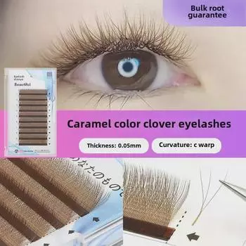 Накладные ресницы YY-типа цвета карамели 0,05 клевера — мягкие, не осыпающиеся, дизайн с тремя цветками C Curl