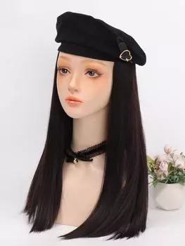 Накладные волосы-береты, длинные прямые синтетические черные парики для наращивания, подходят для повседневной носки женщинами 20inch