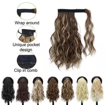 Накладные волосы для хвоста 14 дюймов, вьющиеся волнистые волосы для хвоста для женщин и девочек, обертывание вокруг хвоста One Size