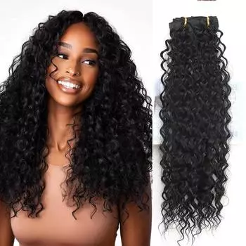 Накладные волосы, глубокие волнистые вьющиеся волосы, заколки для волос, 9 шт., 18 зажимов, черные шиньоны для женщин