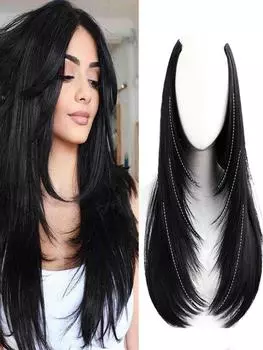 Накладные волосы JINKAILI длиной 18~28 дюймов, прямые, натуральные, черные, модные, многослойные, синтетические, V-образные, для женщин 45cm