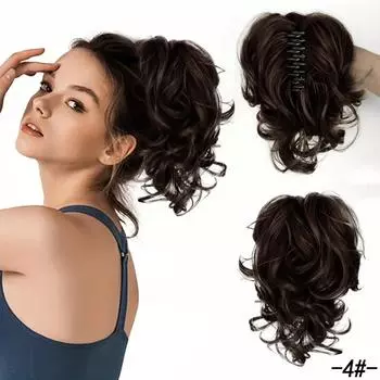 Накладные волосы с зажимом в виде хвостика, короткие вьющиеся волосы, натуральный волнистый синтетический парик для женщин, ежедневное использование, парик с хвостиком 20cm