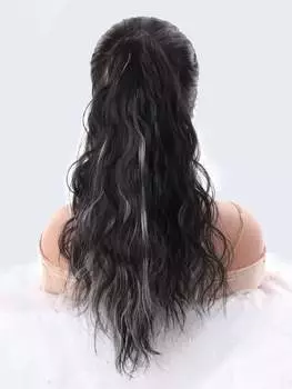 Накладные волосы средней длины, окрашенные в черный цвет, цвета белого чайного серого цвета, вьющиеся, собранные в хвост 16inch