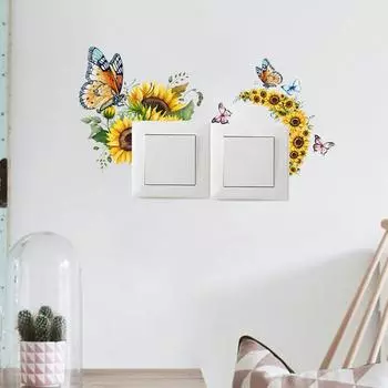 Наклейка-бабочка с подсолнухом, съемная самоклеящаяся водонепроницаемая ПВХ-переключатель для гостиной, ванной комнаты, настенная розетка, украшение, наклейка Sunflower