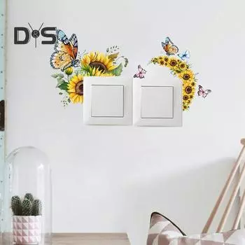 Наклейка-бабочка с подсолнухом, съемная самоклеящаяся водонепроницаемая ПВХ-переключатель для гостиной, ванной комнаты, настенная розетка, украшение, наклейка Sunflower