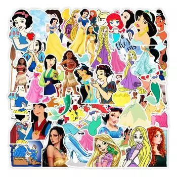 Наклейка Disney Princess 50 водонепроницаемых наклеек с логотипом Disney Princess, подходящих для набора, деталей, наклеек, упаковки, чемодана, машин, мотоциклов,