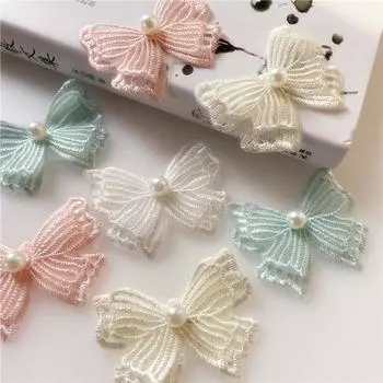 Наклейка Diy ручной работы из бисера трехмерный бант из ткани милые кружевные аксессуары для одежды тканевое ремесло 4*5cm розовый