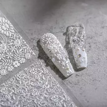 Наклейка для дизайна ногтей, Невыцветающая 5D рельефная самоклеящаяся наклейка «сделай сам», ультратонкий ажурный узор, цветочное кружево, белая фольга для ногтей, наклейка, принадлежности для ногтей белый