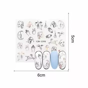 Наклейка для дизайна ногтей, подкладка, абстрактное лицо, прочный слайдер для переноса бумаги 7