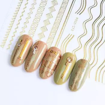 Наклейка для дизайна ногтей золотого цвета, геометрические формы, ПЭТ-материал, долговечная наклейка для дизайна ногтей для салона 9 серебряный