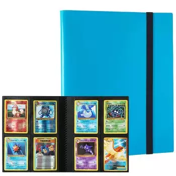 Наклейка для карточек 4 вмещает 160 штук Обложка - эластичная повязка из полипропилена Карты для сбора других игровых карт Легкая папка, папка-регистратор, папка, карманы, карты, материал, переплет, светло-синий