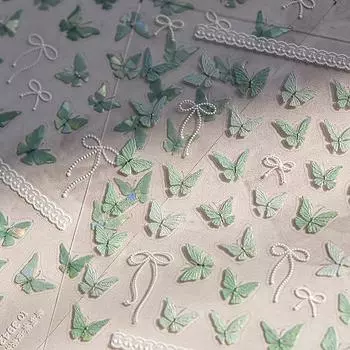 Наклейка для ногтей «Бабочка», зеленая, для укладки ногтей, блестящая, стереоскопическая, рельефная, для ногтей, сделай сам, маникюр, украшения, аксессуары one size