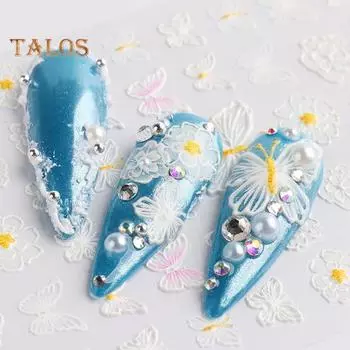 Наклейка для ногтей, кружевной дизайн, 5D гравировка, украшение для дизайна ногтей, маникюр, белая роза, цветы, советы для женщин 3