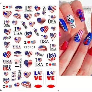 Наклейка для ногтей легко приклеивается в стиле Independent Days, ультратонкая наклейка для ногтей с американским флагом в честь Национального дня США для женщин 8pcs
