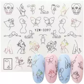 Наклейка для ногтей, подкладка, абстрактное лицо, прочная бумага, слайдер для переноса дизайна ногтей для девочек 7