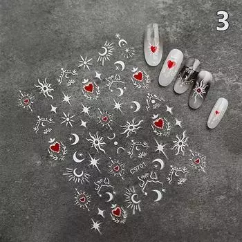 Наклейка для ногтей реалистичная стереоскопическая красная сердечная звезда луна готический стиль европейский стиль улучшение клейкая сделай сам