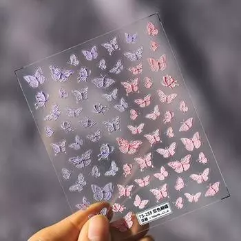 Наклейка для ногтей с гравировкой в форме бабочки, мини-довольно розовый цвет, очаровательные наклейки в форме бабочки A