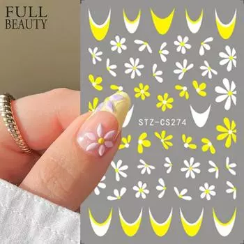 Наклейка для ногтей с подсолнухом и наклейка с цветком и листом дерева, зеленый простой летний слайдер для маникюра, дизайн ногтей, водяные знаки