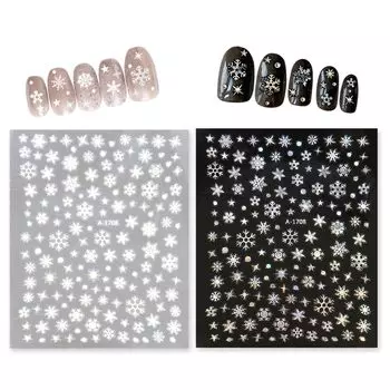 Наклейка для ногтей Snow Winter Snowflake Aurora Silver D White Silver Christmas Snow Наклейка для ногтей Nail Art Self Nail sheet Sparkling Punpun Maru [Белый и