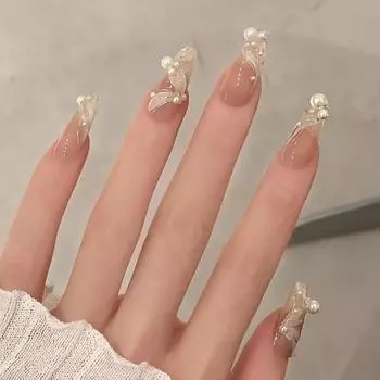 Наклейка для ногтей Sunmoon Pretty Easy 24шт, 1 упаковка, жемчужные бусины, квадратный кончик