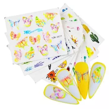 Наклейка для переноса воды, наклейка для дизайна ногтей, маникюрный декор, бабочка, лист, животный алфавит