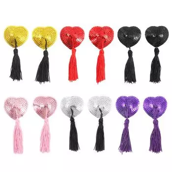 Наклейка для сосков Guillotines Женский клейкий бюстгальтер Женский сексуальный бюстгальтер с кисточками в форме сердца с блестками Силиконовая накладка на грудь Прямая поставка Red /Bags