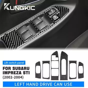 Наклейка для Subaru Impreza STI 2002 2003 2004 автомобиля, панель переключателя подъема окна, кнопка панели, накладка из настоящего углеродного волокна LHD Black