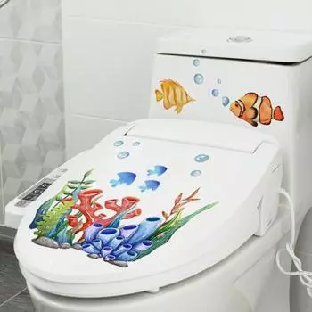 Наклейка для унитаза, водные растения, узор рыбы, наклейка на унитаз, самоклеящиеся наклейки на крышку унитаза для декора ванной комнаты
