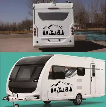 Наклейка для внедорожника, кемпера, автодома, внедорожника, лось, деревья, лес, горы, виниловая наклейка на автомобиль, декор для улицы, пеший туризм, декор