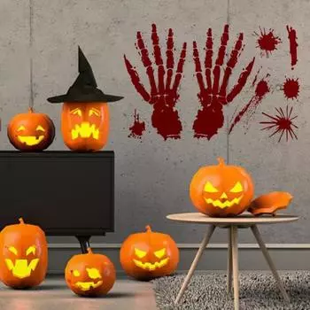 Наклейка Хэллоуин Ужас Отпечаток руки Легко наносится Уникальный дизайн Наклейки на окна B