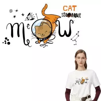 Наклейка «Кошка-космонавт» на одежду, утюг, футболка с термопрессом, термопресс, аппликация, Parches Ropa, нашивка «сделай сам», принадлежности для рукоделия «сделай сам»
