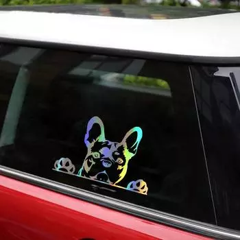 Наклейка на автомобиль Лапы вверх Французский бульдог Французский бульдог Собака Украшение Виниловая наклейка на автомобиль Светоотражающие лазерные 3D наклейки на автомобиль Стайлинг автомобиля 1pcs чёрный