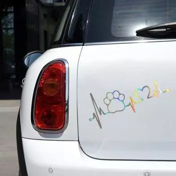 Наклейка на автомобиль светоотражающая декоративная 3D забавная собака кошка лапа сердцебиение линия жизни автомобильная наклейка