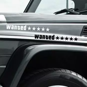 Наклейка на автомобиль Wanted, водостойкая, автомобильные декорации, наклейка с пятью звездами, наклейка на автомобиль, украшение кузова автомобиля, наклейка для заднего окна грузовика чёрный
