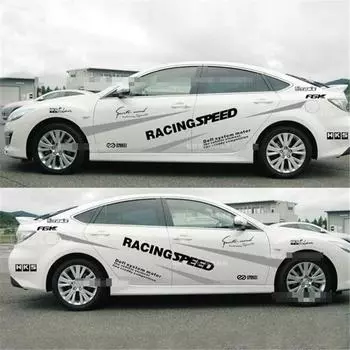 Наклейка на боковую часть автомобиля в виде гоночных полос серо-черного цвета