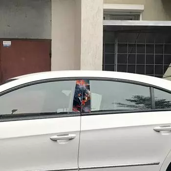 Наклейка на центральную стойку автомобиля Наклейка на центральную стойку автомобиля Черный волк, охваченный пламенем Боковая дверь, крышка окна, стойки оконных стоек