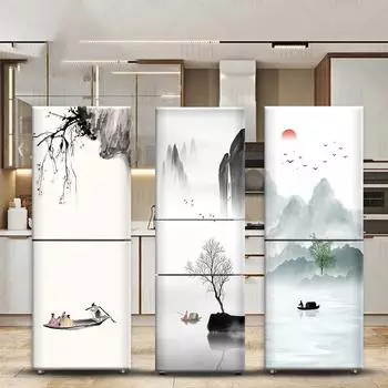 Наклейка на дверь холодильника в китайском стиле, самоклеящаяся, водонепроницаемая, 3D, наклейка на дверь холодильника, настенное покрытие, домашний декор для кухни 50x125cm