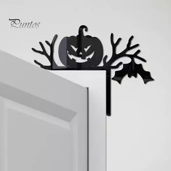 Наклейка на дверь на Хэллоуин, акриловая летучая мышь, тыква, настенная наклейка на дверь на Хэллоуин, угловая рамка, знак, украшение для дома для дверного настенного выключателя чёрный