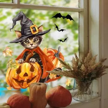 Наклейка на Хэллоуин, поделки, мультяшный кот, тыква, летучая мышь, наклейка, сделай сам, наклейка на стену для украшения вечеринки на Хэллоуин pumpkin